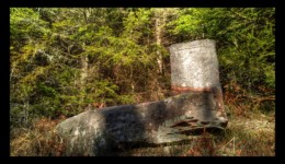 Sur le chemin des Bornes : Borne encastrée dans un rocher de grès Sur le chemin des Bornes